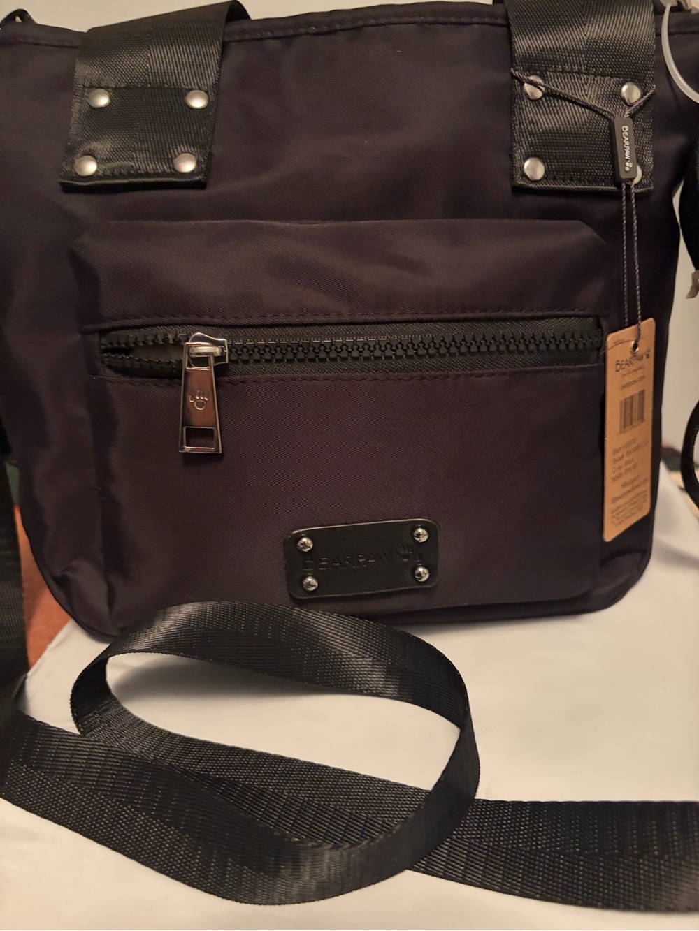 e: NWT Bearpaw Black Nylon Tote Crossbody Bag Purse